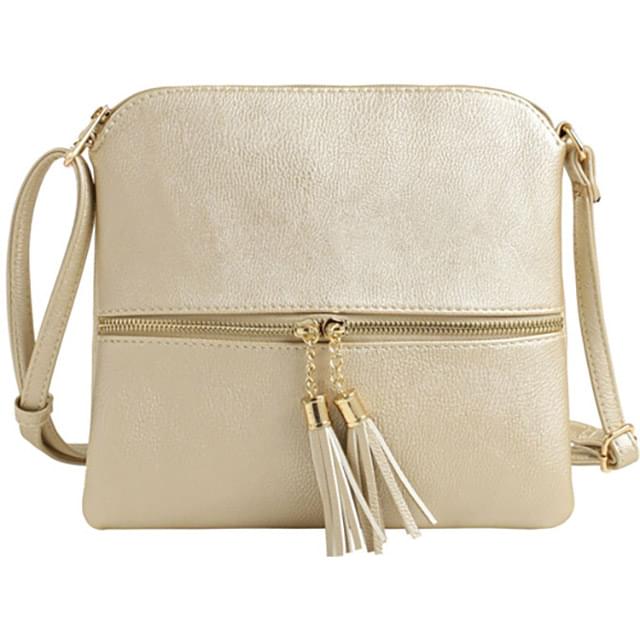# 68 - Purse With Tassel & Adjustable Long Strap - Gold