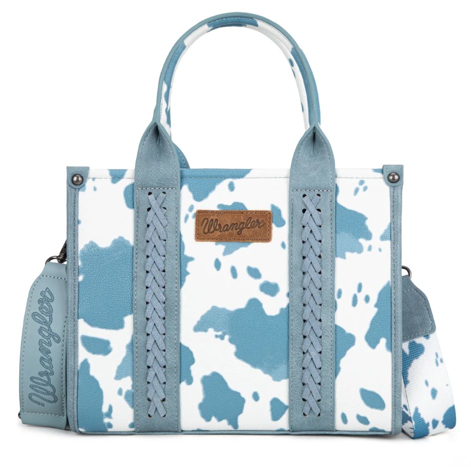 #109 Wrangler Cow Print Concealed Carry Tote Bag Blue