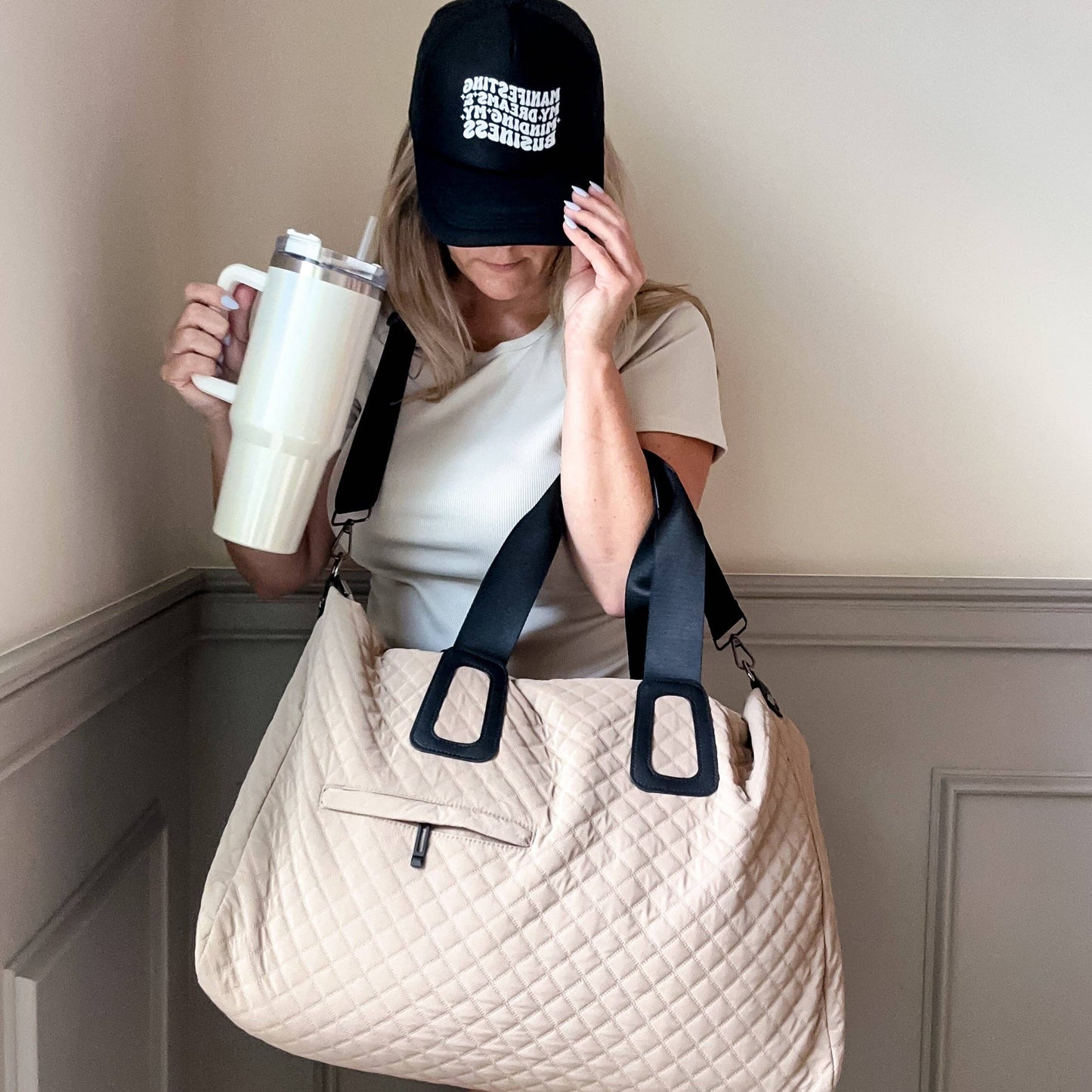 # 76 Quilted Weekender In  Beige