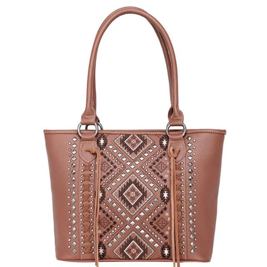 #105 Montana West Studded Collection Concealed Carry Tote - Brown