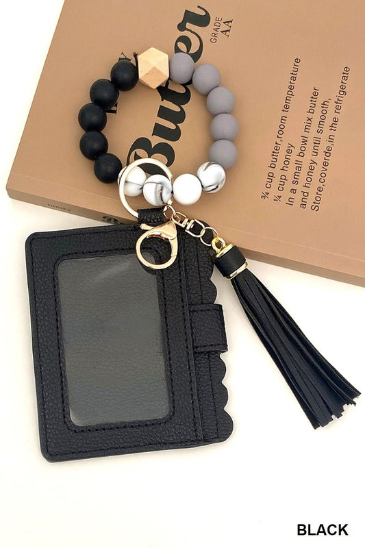 BEADED BRACELET KEYCHAIN CARD HOLDER WALLET