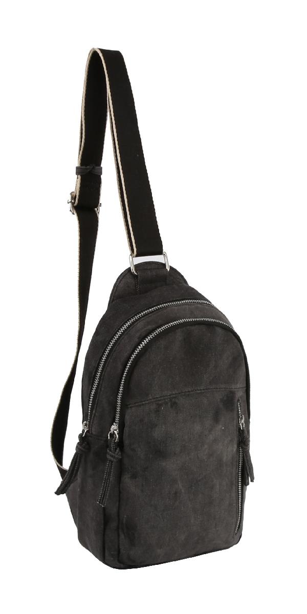 #71 - Compartment Denim Crossbody Sling Purse - Black