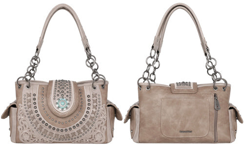 #100 Montana West Concho Collection Concealed Carry Satchel - Khaki