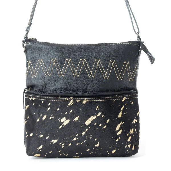 # 129 - Black - Gold Cow Hide Crossbody