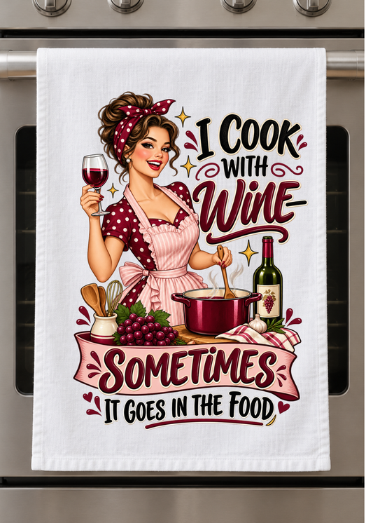 Kitchen Towel - Cook with wine