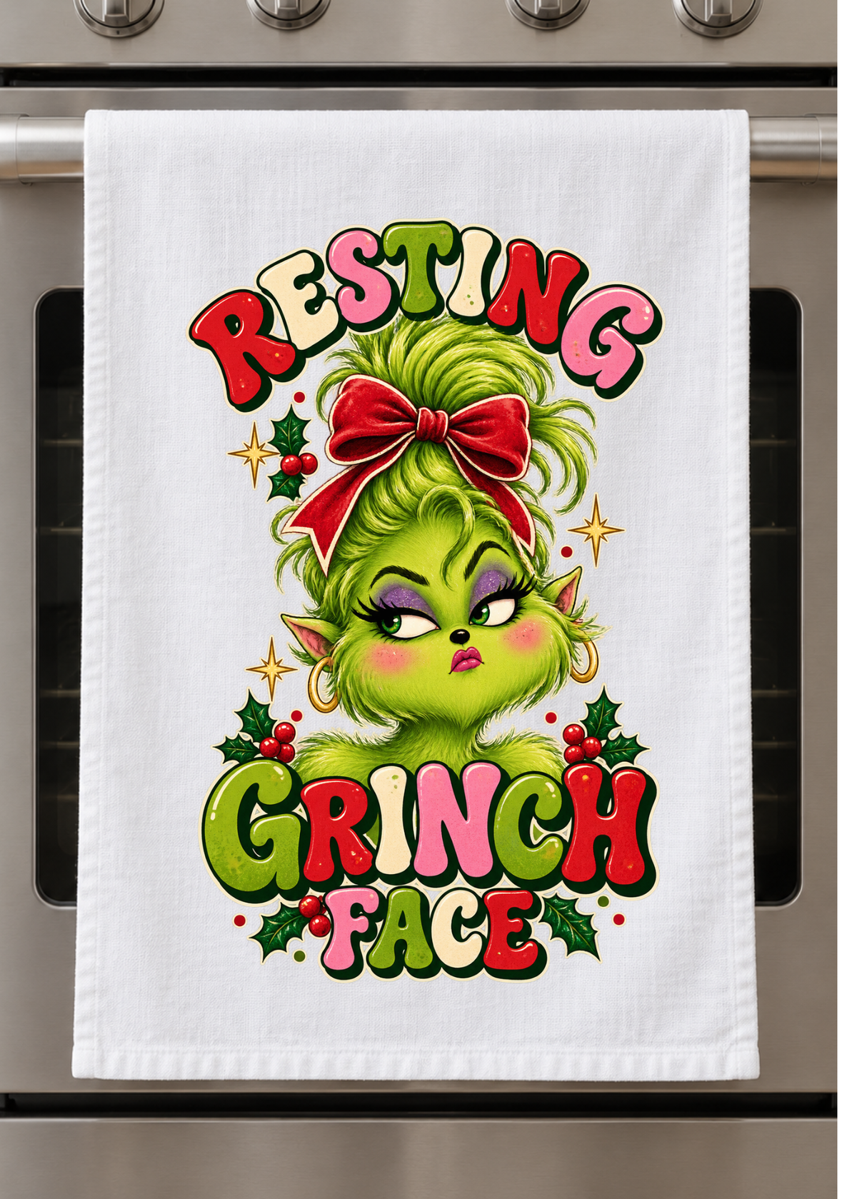 Kitchen Towel  - Christmas - Resting Grinch Face Design 2