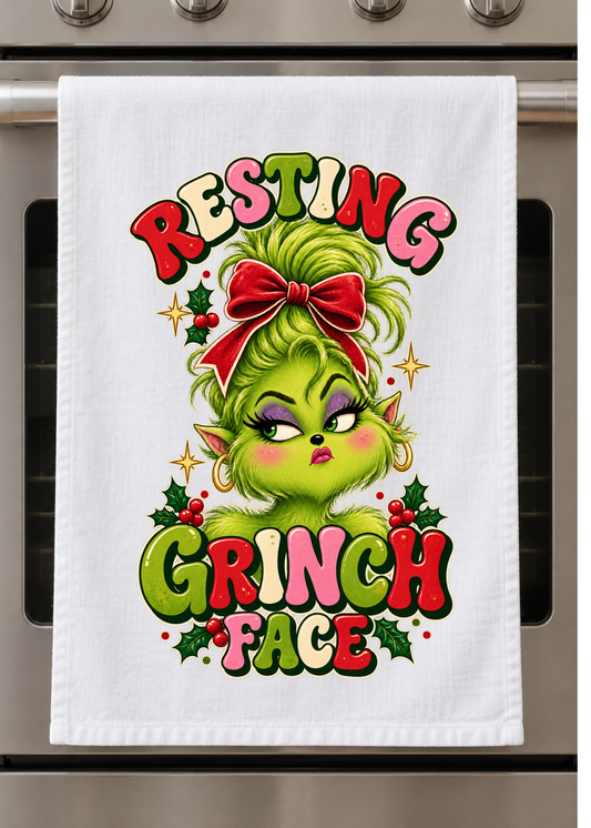 Kitchen Towel  - Christmas - Resting Grinch Face Design 2