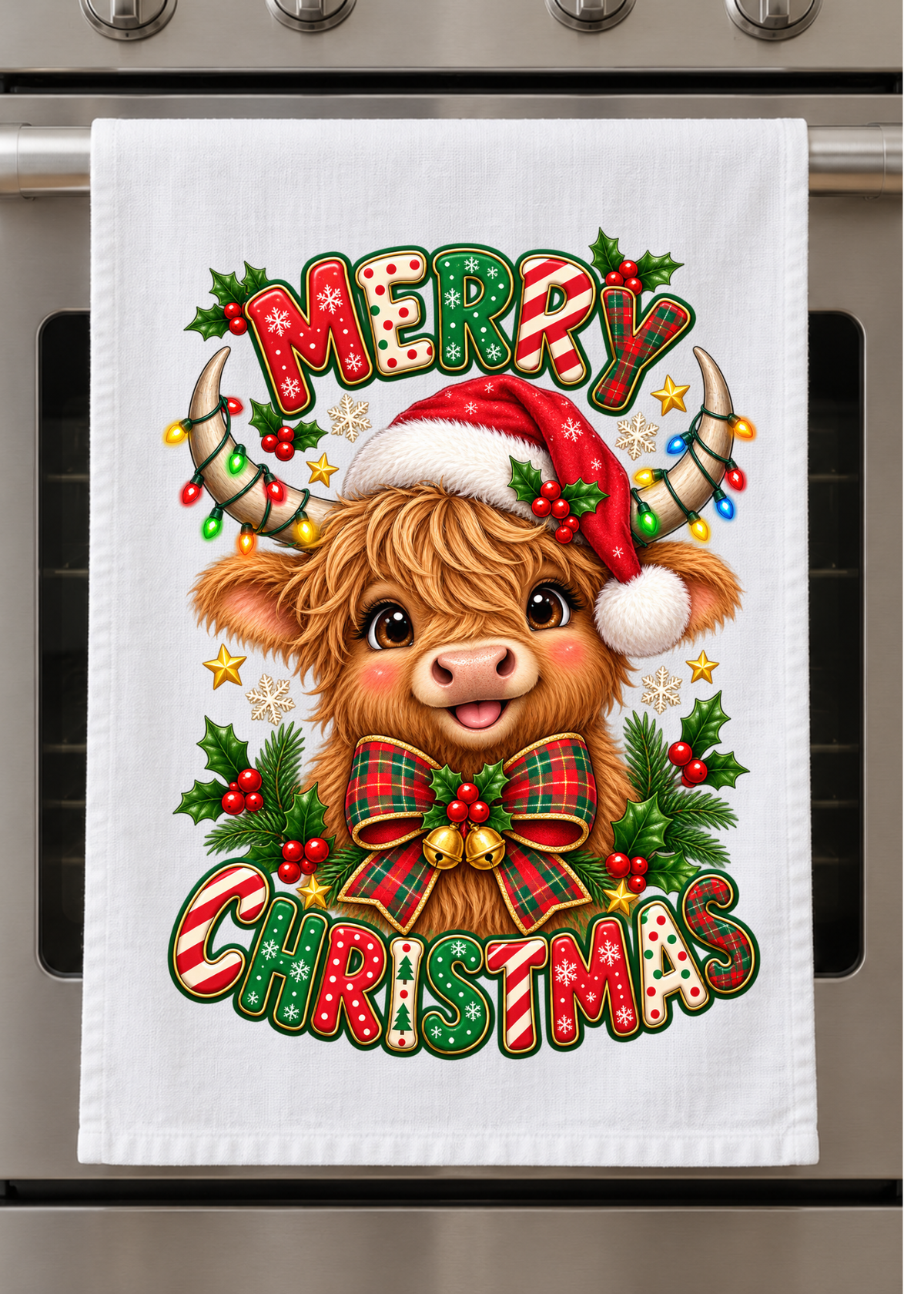 Kitchen Towel  - Merry Christmas  Highland Cow