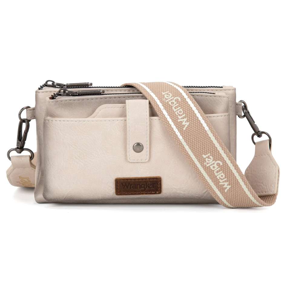 # 73 - Wrangler Dual Zipper Compartment Crossbody Bag - Tan