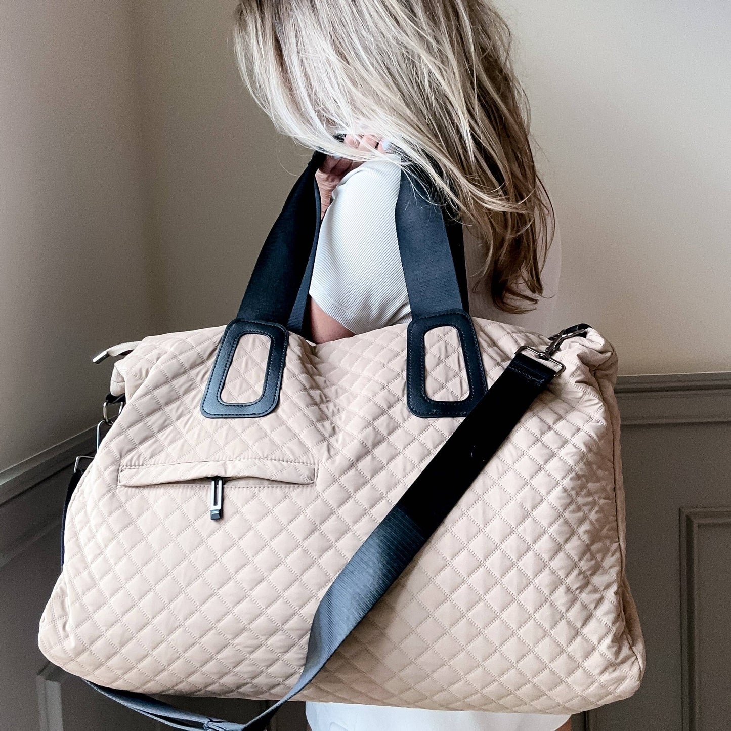 # 76 Quilted Weekender In  Beige