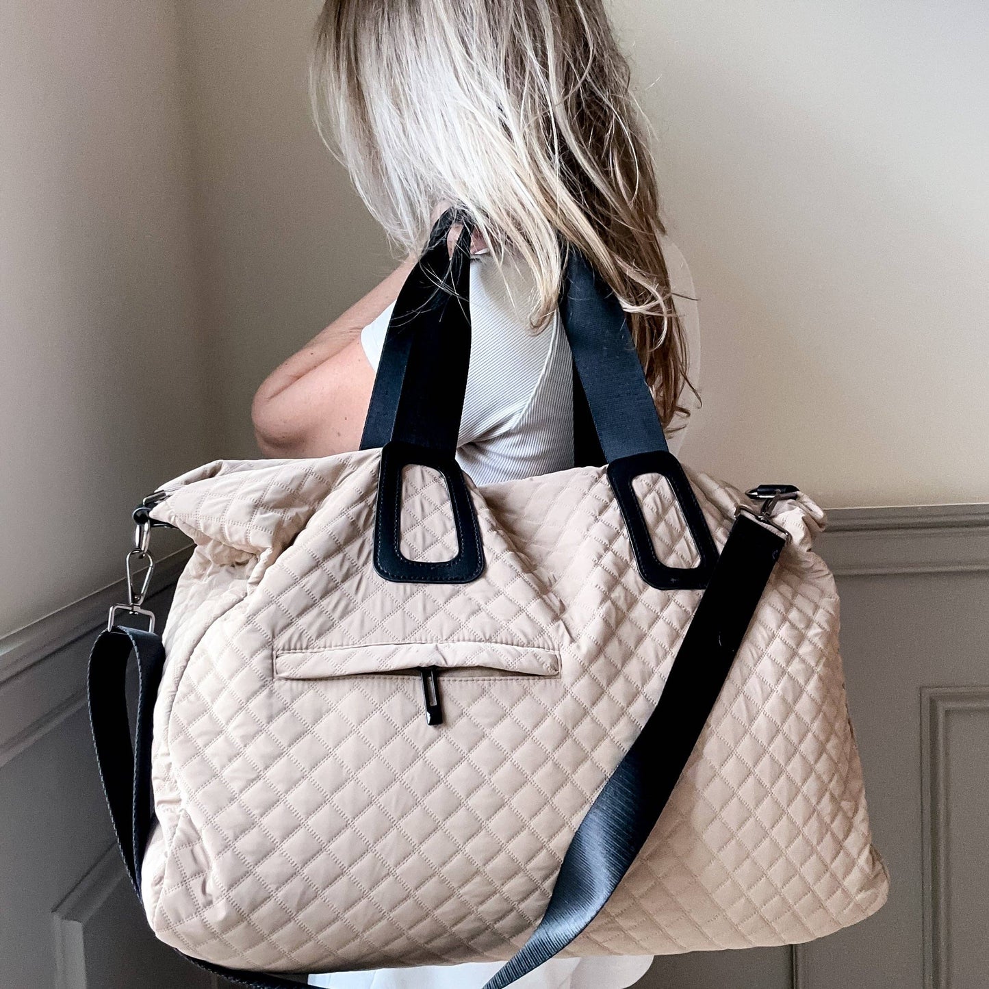 # 76 Quilted Weekender In  Beige