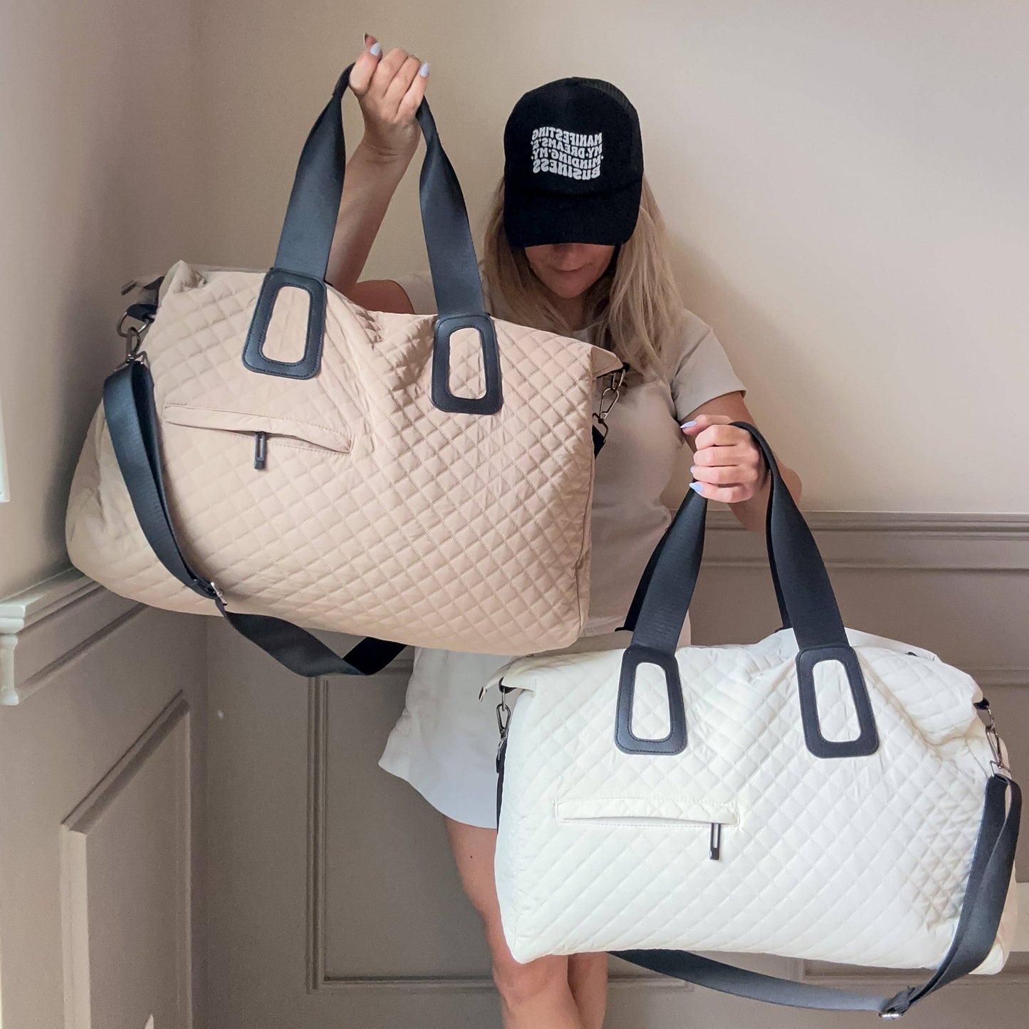 # 76 Quilted Weekender In  Beige