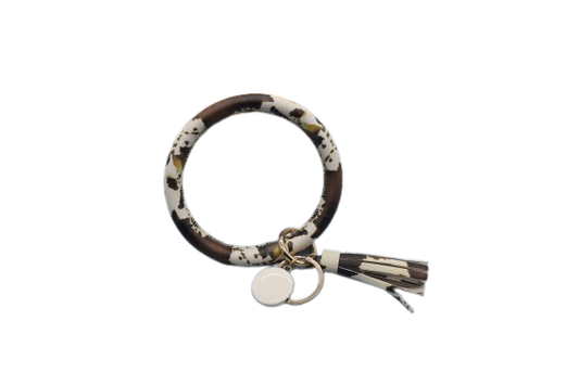 #77 Brown Cowhide Bangle Bracelet Keyring With Tassel