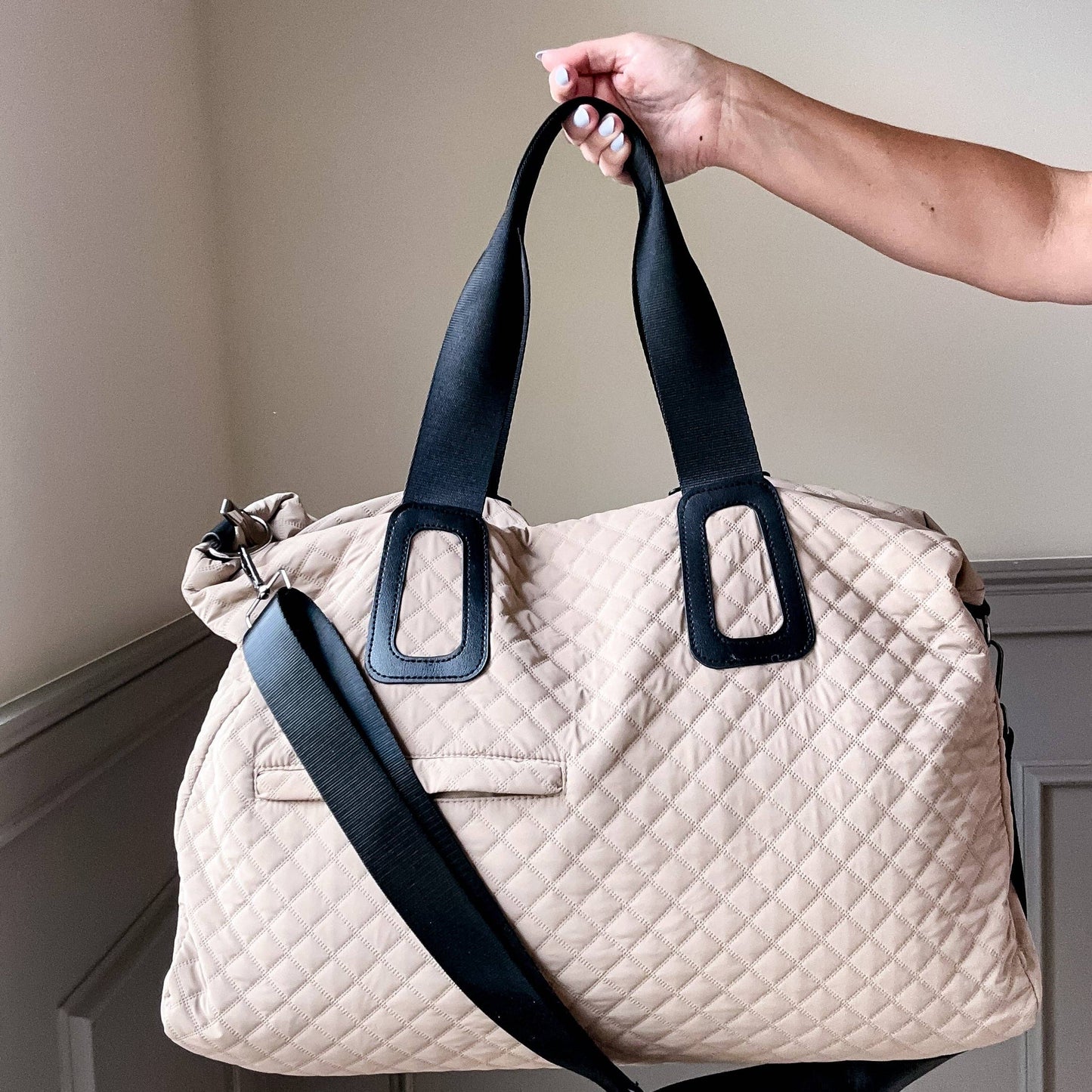 # 76 Quilted Weekender In  Beige